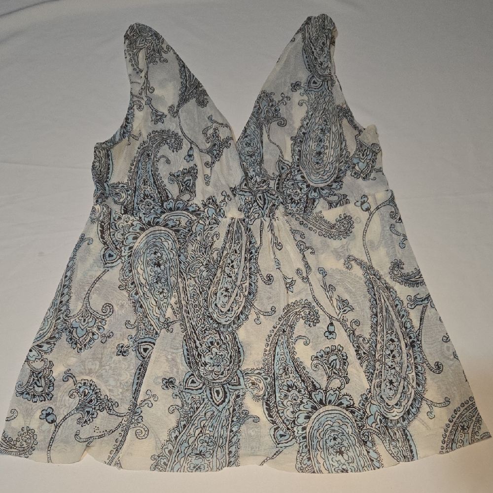 Michael Kors Cream and Blue Paisley Top
